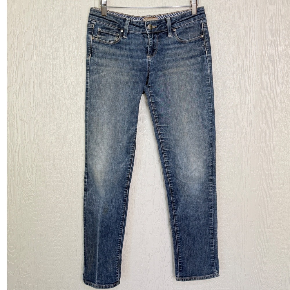 Paige Roxie Crop Jeans Medium Wash Slim Straight Leg Low Rise Denim Blue Size 26